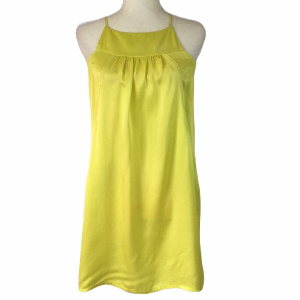 Yellow silk slip dress women's size medium 2 pocket racerback mini